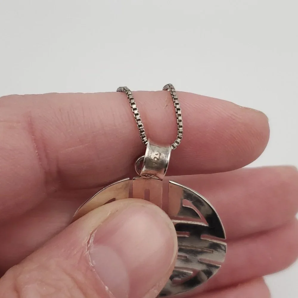 18 Inch 925 Sterling Silver Large Rustic Maze Design Pendant Necklace - Picture 4 of 9